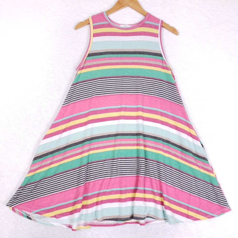 JODIFL Striped Sleeveless Swing Mini Dress in Pink, Teal, Yellow, Black & White
